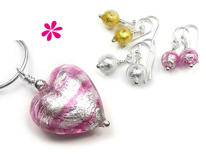 Buy a Murano heart pendant and get earrings at half price!