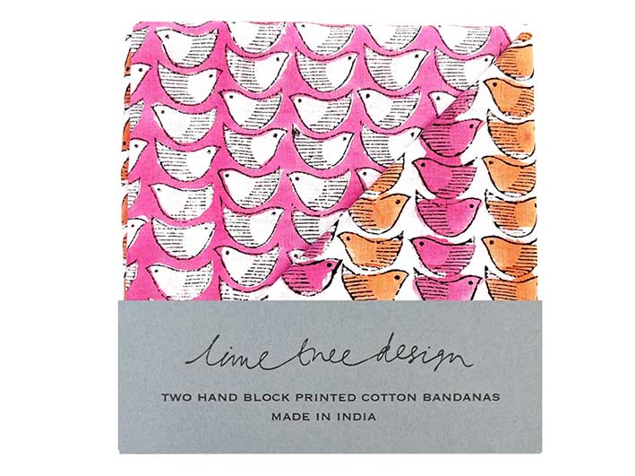 Bandana - Block Print Pink and Orange Birds