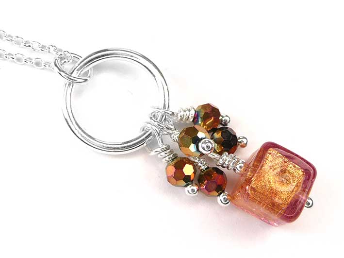 Murano Glass Cube Pendant - Copper