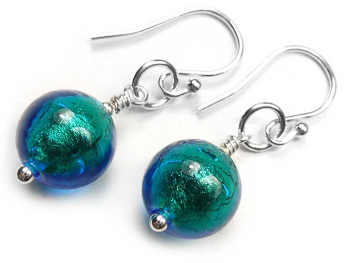 Murano Glass Earrings - Kingfisher Medium