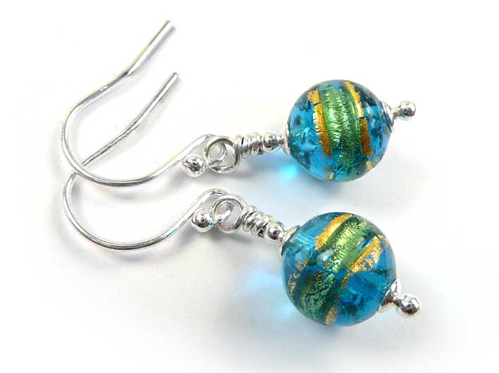 Murano Glass Earrings - Turquoise Blue Small