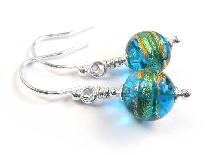 Murano Glass Earrings - Turquoise Blue Small