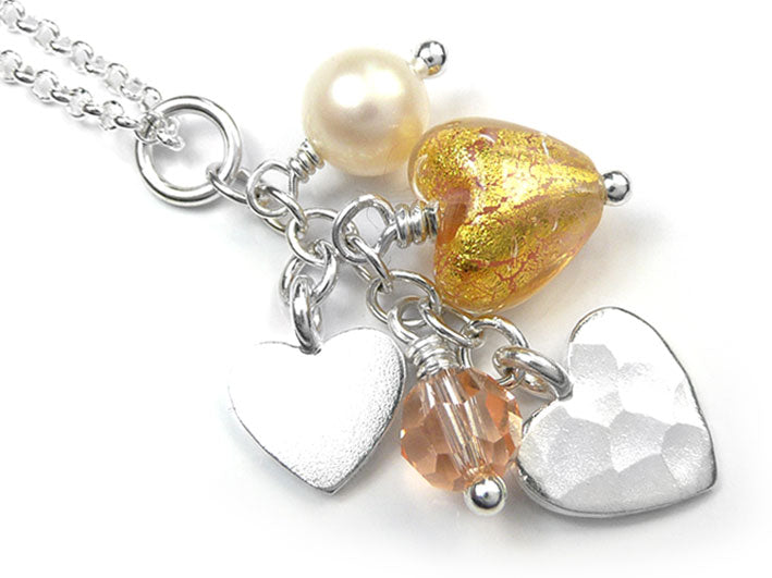 Murano Glass Heart Amore Pendant - Salmon