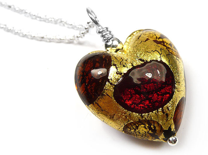 Murano Glass Heart Pendant - Warm Spot