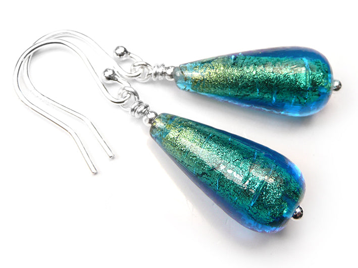 Murano Glass Drop Earrings - Kingfisher