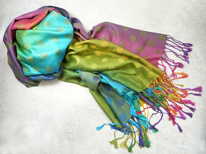 Pashmina - Rainbow Dots Green