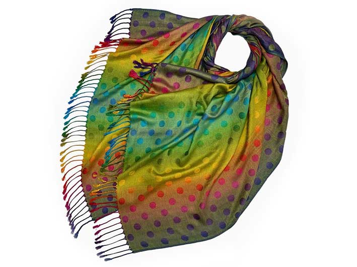 Pashmina - Rainbow Dots Green