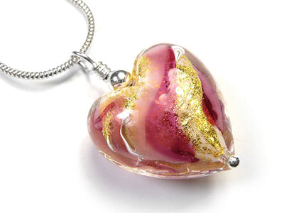 Murano Glass Heart Pendant - Ruby and Rose White Core