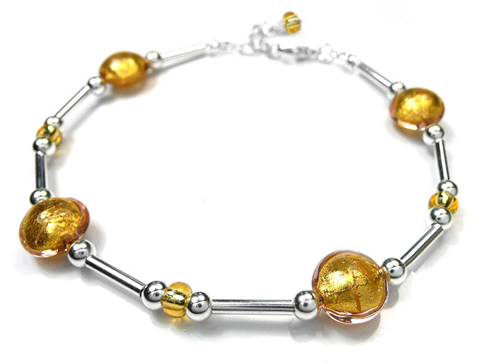 Murano Glass Bracelet - Pink Gold Lentil