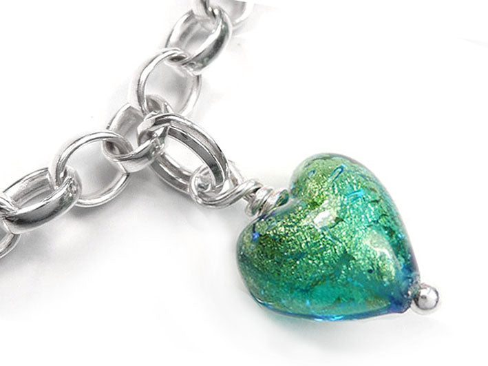 Murano Glass Charms - Aqua Verde Heart