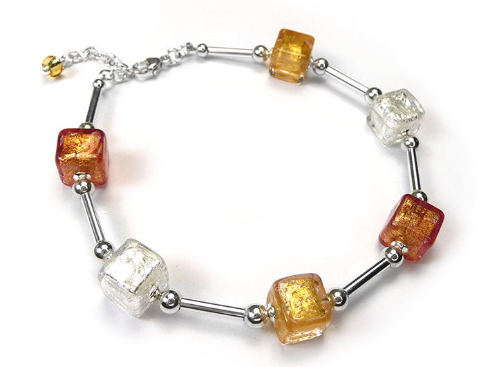 Murano Glass Cube Bracelet - Golden Tones