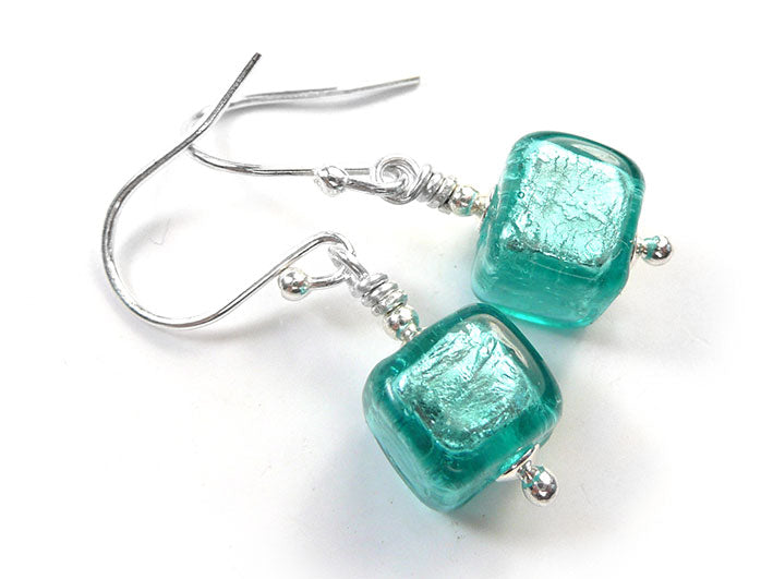 Murano Glass Cube Earrings - Jade