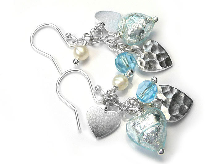 Murano Glass Heart Amore Earrings - Aquamarine