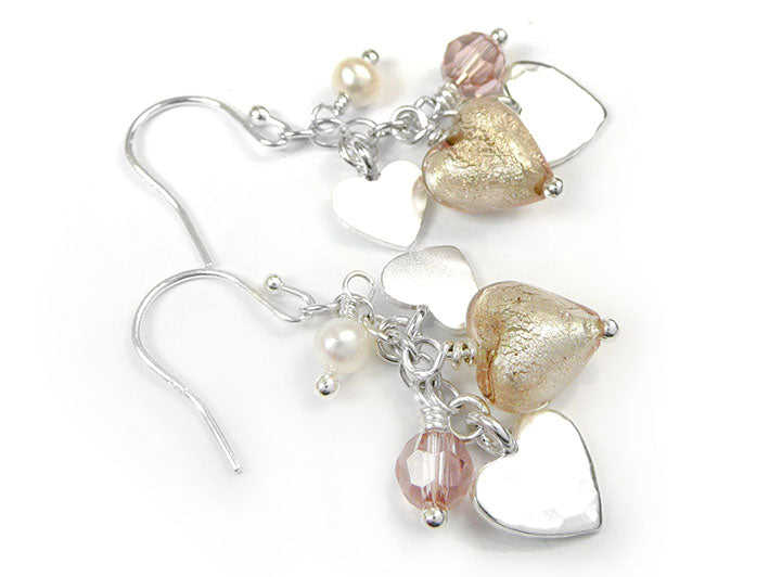 Murano Glass Heart Amore Earrings - Champagne