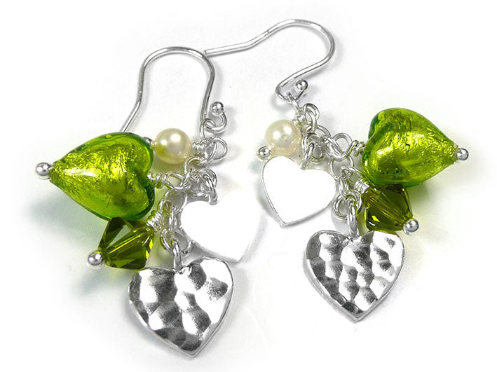 Murano Glass Heart Amore Earrings - Lime
