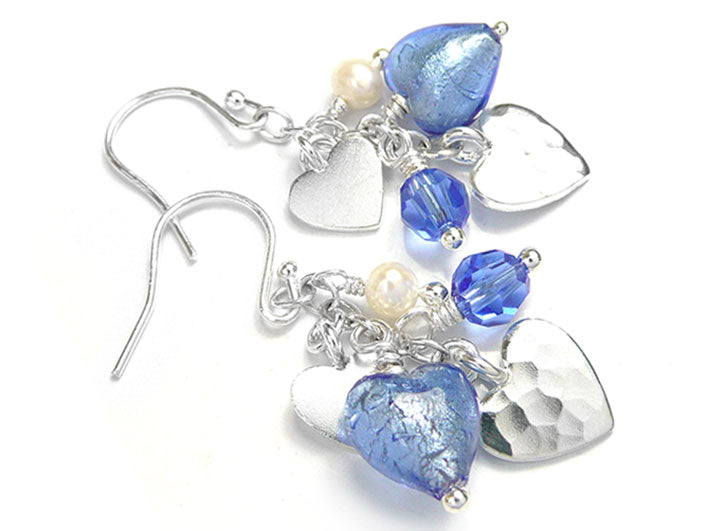 Murano Glass Heart Amore Earrings - Sapphire