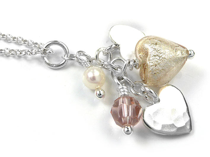 Murano Glass Heart Amore Pendant - Champagne