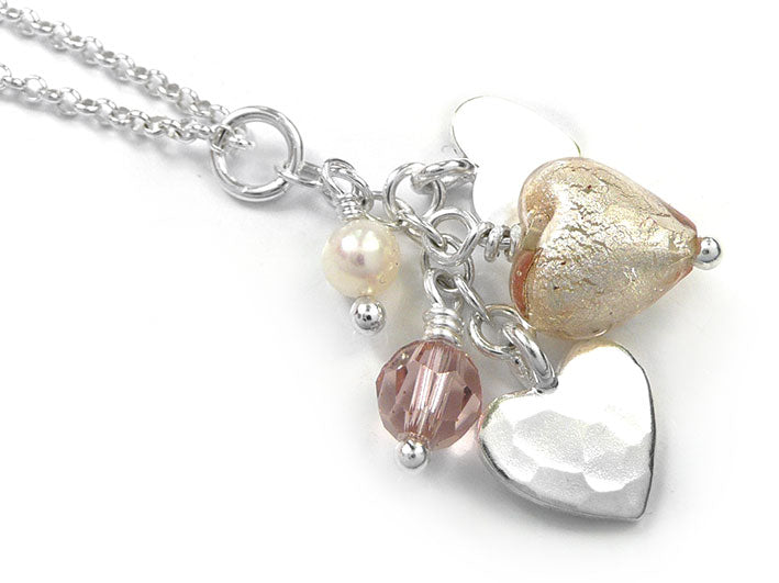 Murano Glass Heart Amore Pendant - Champagne