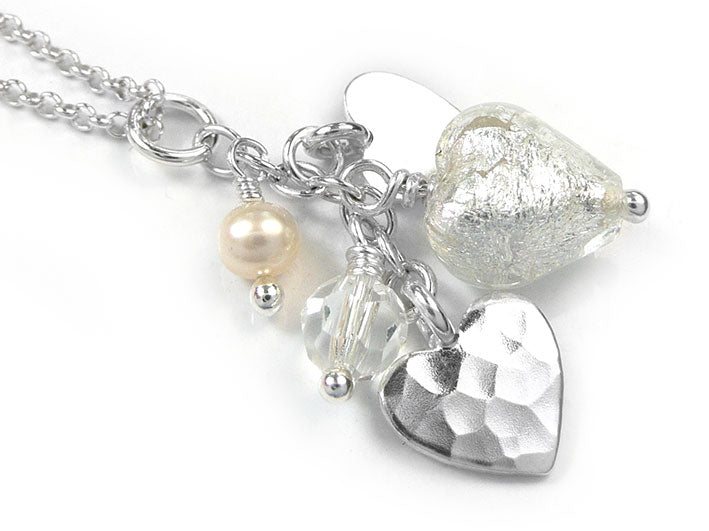 Murano Glass Heart Amore Pendant - Crystal