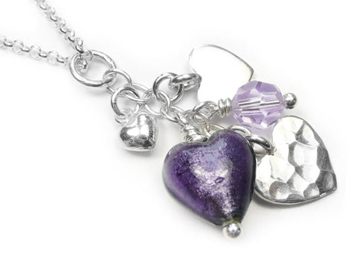 Murano Glass Heart Amore Pendant - Purple Velvet