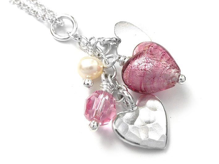 Murano Glass Heart Amore Pendant - Raspberry