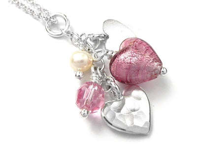 Murano Glass Heart Amore Pendant - Raspberry