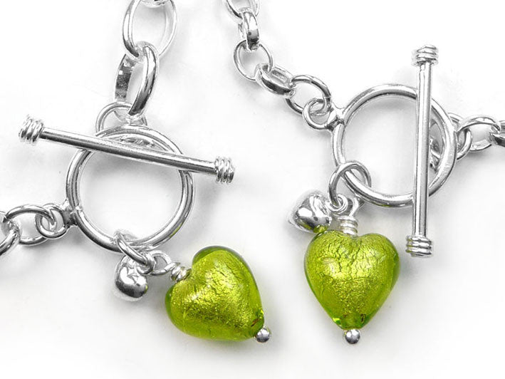 Murano Glass Heart Bracelet - Lime