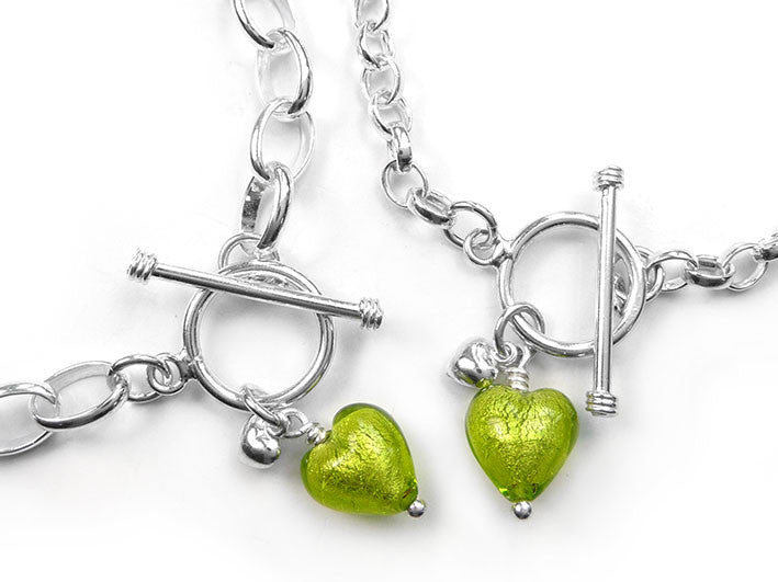 Murano Glass Heart Bracelet - Lime