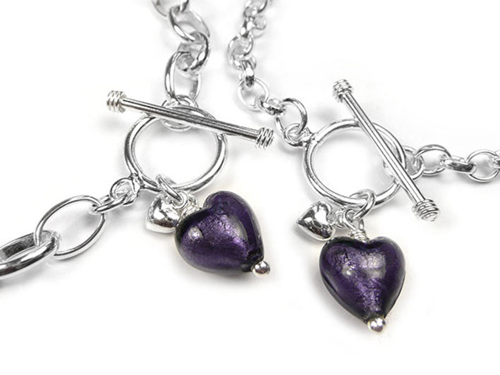 Murano Glass Heart Bracelet - Purple Velvet