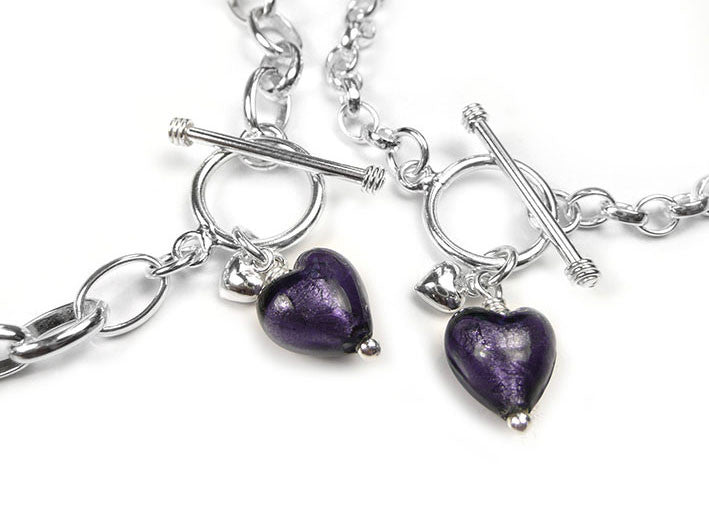 Murano Glass Heart Bracelet - Purple Velvet