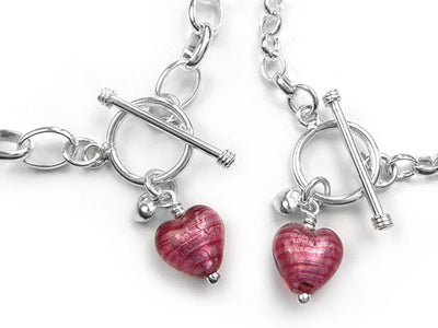 Murano Glass Heart Bracelet - Raspberry