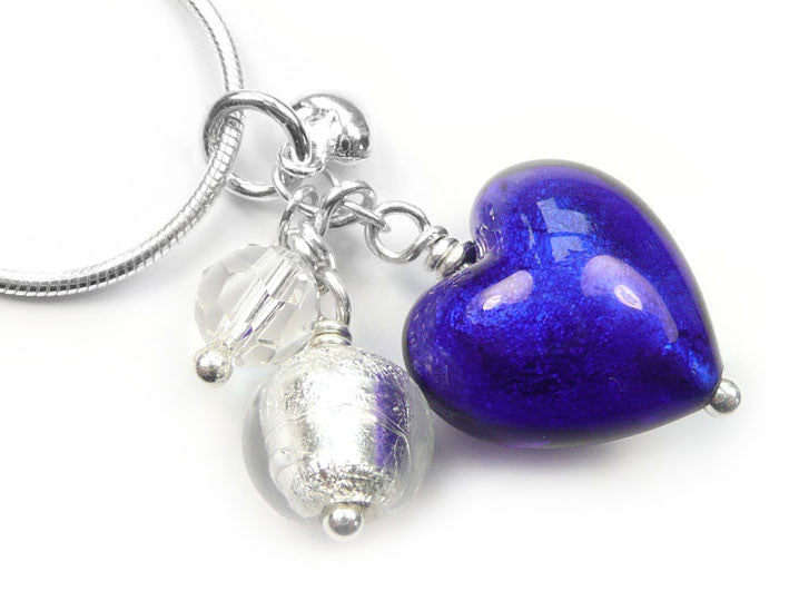 Murano Glass Heart Cluster Pendant - Electric