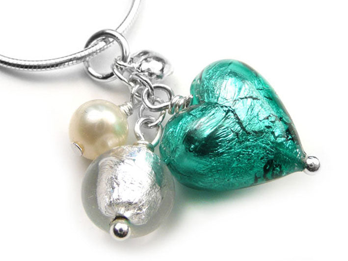 Murano Glass Heart Cluster Pendant - Jade