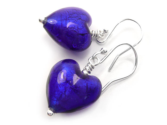 Murano Glass Heart Earrings - Electric