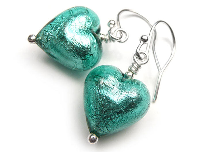 Murano Glass Heart Earrings - Jade
