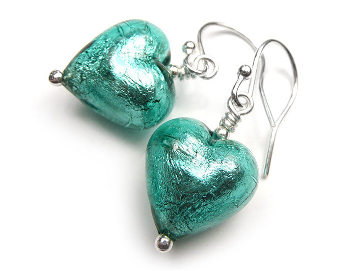 Murano Glass Heart Earrings - Jade