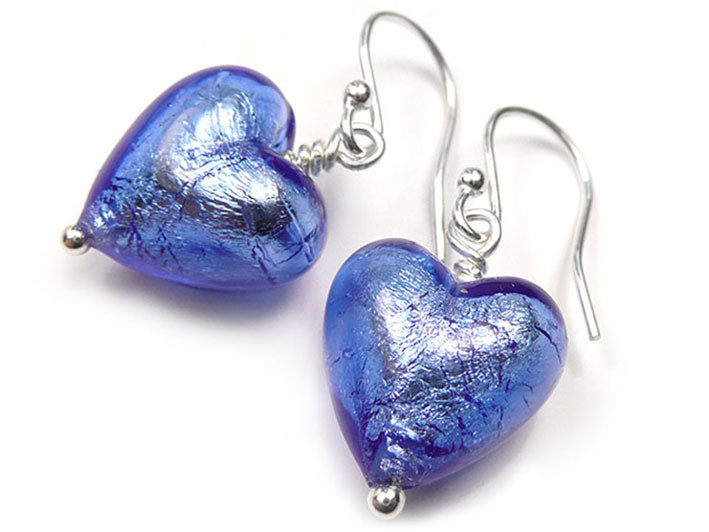 Murano Glass Heart Earrings - Sapphire