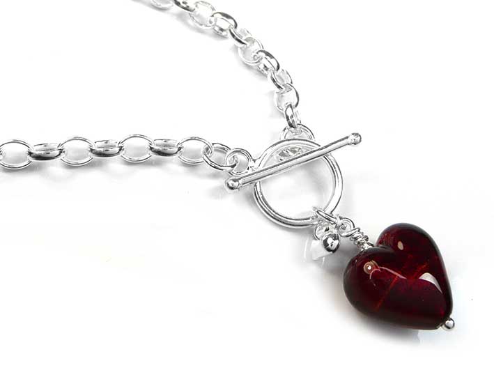 Murano Glass Heart Necklace - Ruby