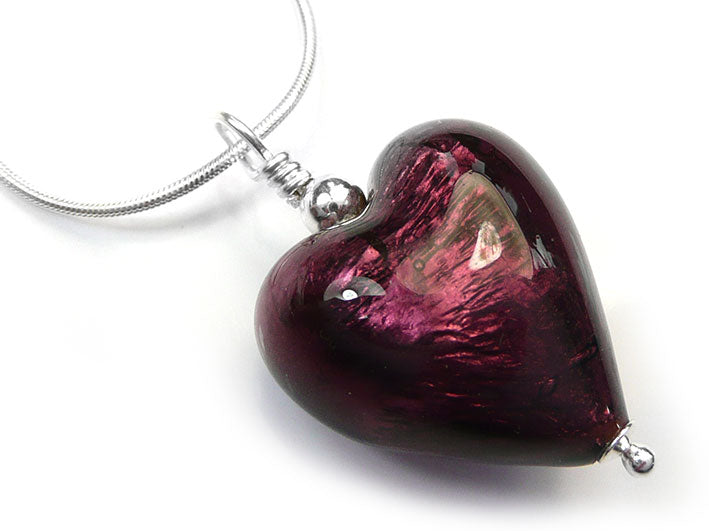 Murano Glass Heart Pendant Necklace Burgundy – Indigo Silver