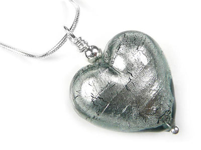 Murano Glass Heart Pendant - Black Diamond Snake Chain