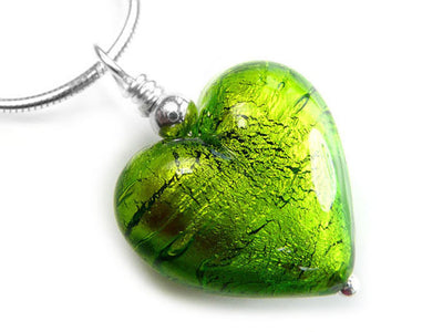 Murano Glass Heart Pendant - Chartreuse - Snake Chain