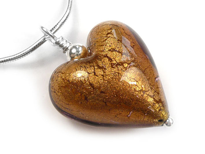 Murano Glass Heart Pendant - Chocolate