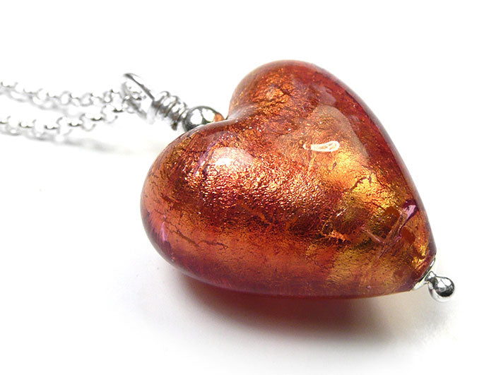 Murano Glass Heart Pendant - Copper