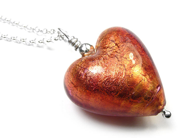 Murano Glass Heart Pendant - Copper