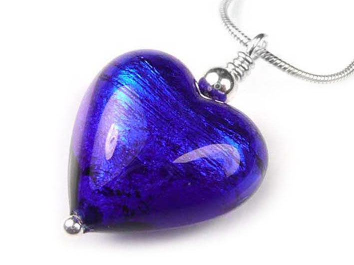 Murano Glass Heart Pendant - Electric Snake Chain