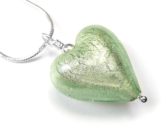 Murano Glass Heart Pendant - Menta Verde
