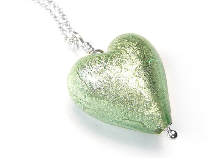 Murano Glass Heart Pendant - Menta Verde