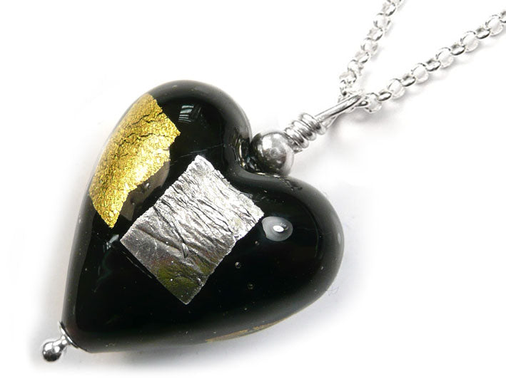 Murano Glass Heart Pendant - Midnight