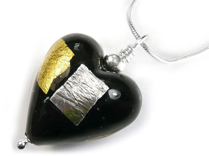 Murano Glass Heart Pendant - Midnight