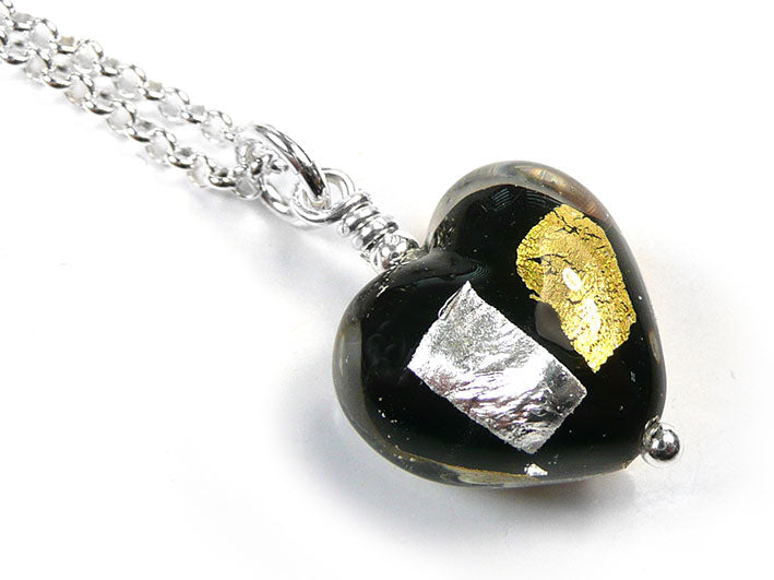 Murano Glass Heart Pendant - Midnight Small